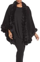 Women's Blue Duck Genuine Fox Fur Trim Wool Blend Cape, Size - Black