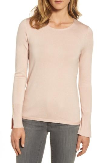 Women's Emerson Rose Cuff Detail Silk Blend Crewneck Sweater, Size - Pink