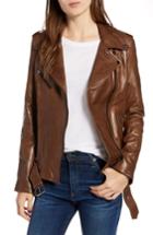 Women's Lamarque Belted Leather Biker Jacket - Brown