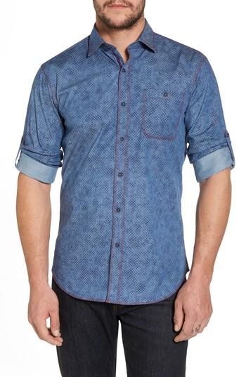 Men's Bugatchi Slim Fit Button Tab Sport Shirt - Blue