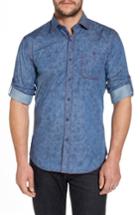 Men's Bugatchi Slim Fit Button Tab Sport Shirt - Blue