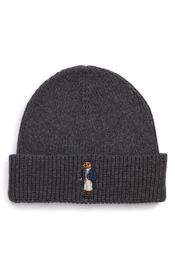 Men's Ralph Lauren Toggle Coat Bear Knit Cap - Grey