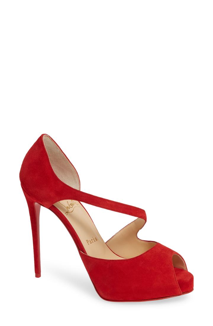 Women's Christian Louboutin Catchy Two Peep Toe Pump Us / 34eu - Red