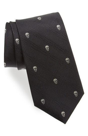 Men's Alexander Mcqueen Woven Silk Tie, Size - Black