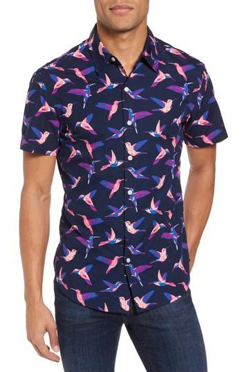Men's Bonobos Slim Fit Hummingbird Print Sport Shirt R - Blue