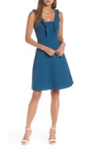 Women's Maggy London Ruffle Neck Stucco Crepe Fit & Flare Dress - Blue