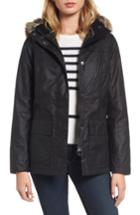 Women's Barbour Ellen Hooded Waxed Canvas Parka With Faux Fur Trim Us / 10 Uk - Black