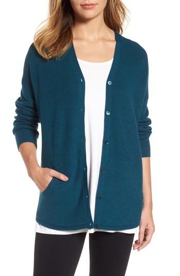 Women's Eileen Fisher V-neck Merino Wool Cardigan, Size - Blue