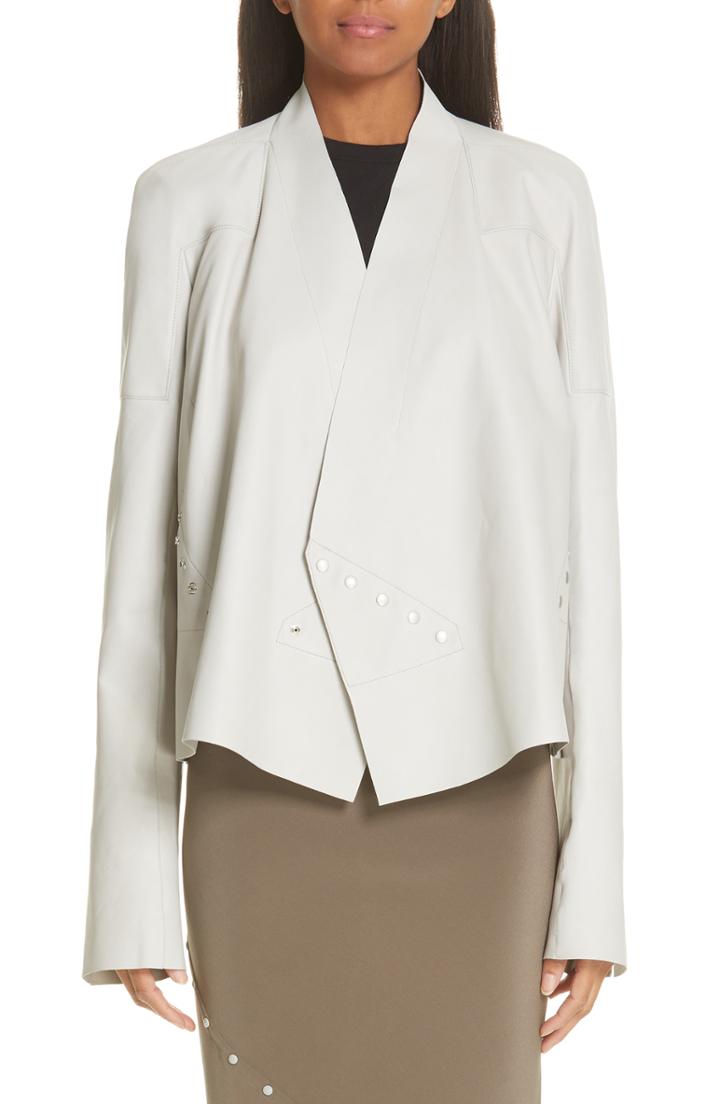 Women's Rick Owens Snap Detail Leather Jacket Us / 44 It - Grey