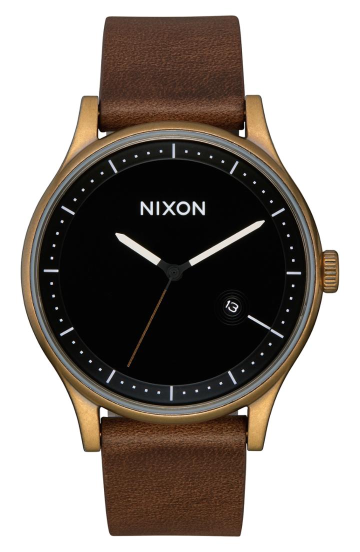 Men's Nixon Station Leather Strap Watch, 41mm