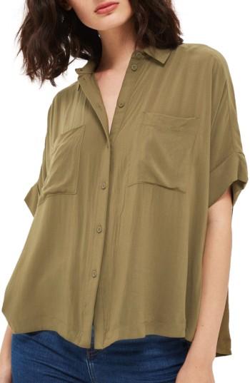 Women's Topshop Joey Shirt Us (fits Like 0) - Green