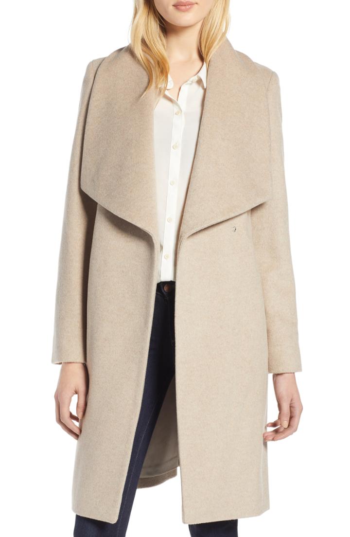 Women's Cole Haan Signature Slick Wool Blend Wrap Coat - Beige