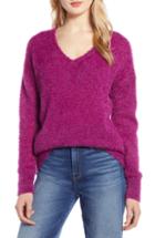 Women's Halogen Fuzzy V-neck Sweater - Purple