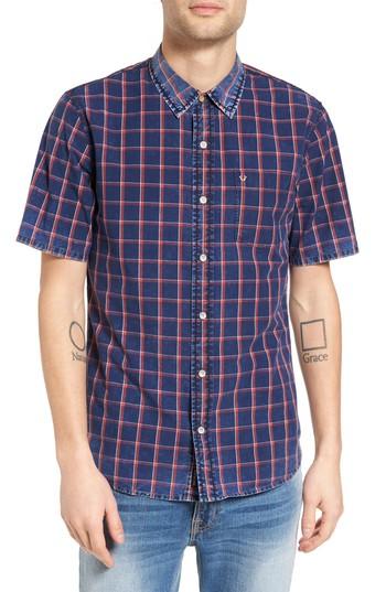 Men's True Religion Brand Jeans Plaid Shirt, Size - Blue