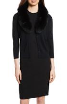 Women's Milly Genuine Fox Fur Collar Cardigan, Size - Black