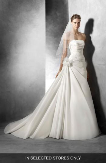Women's Pronovias Semilla Strapless Ruched A-line Gown, Size In Store Only - Ivory
