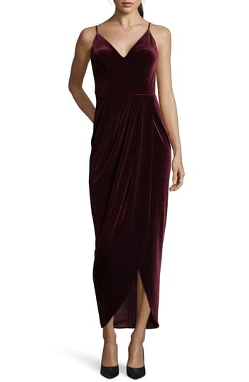 Women's Xscape Velvet Tulip Hem Gown - Burgundy