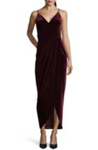 Women's Xscape Velvet Tulip Hem Gown - Burgundy