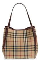 Burberry 'small Canter' Horseferry Check & Leather Tote - Beige