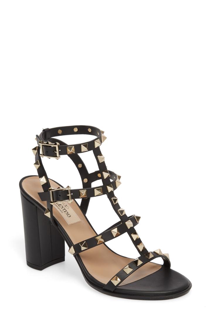 Women's Valentino Garavani 'rockstud' T-strap Sandal .5us / 37.5eu - Black