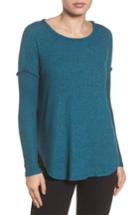 Women's Bobeau Rib Long Sleeve Fuzzy Sweatshirt - Blue