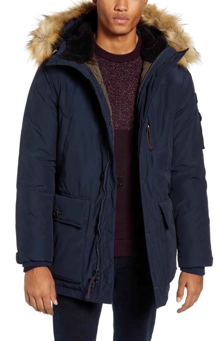 Men's J.crew Nordic Faur Fur Trim Parka - Blue