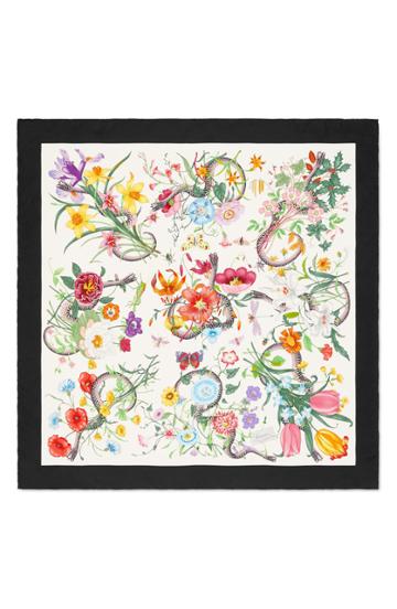 Women's Gucci Flora Snake Foulard Silk Twill Scarf, Size - White