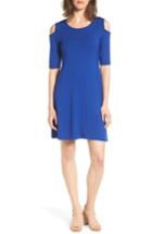 Women's Loveappella Cold Shoulder Fit & Flare Dress - Blue