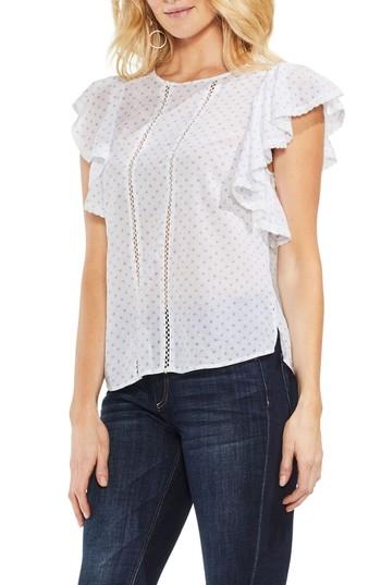 Women's Vince Camuto Ruffled Floral Embroidered Top - White
