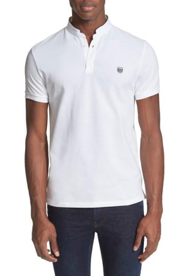 Men's The Kooples Sport Pipe Trim Band Collar Pique Polo - White