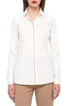 Women's Akris Faux Leather Trim Stretch Cotton Blend Blouse