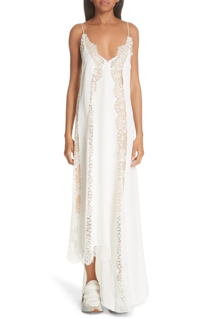 Women's Stella Mccartney Lace Panel Asymmetrical Silk Dress Us / 38 It - Ivory