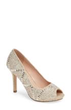Women's Lauren Lorraine Paula Embellished Peep Toe Pump .5 M - Beige