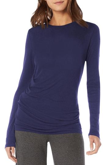 Women's Michael Stars Side Gather Long Sleeve Cotton Blend Top, Size - Blue