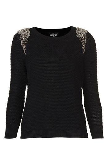 Topshop Embellished Shoulder Open Knit Sweater