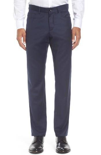 Men's Monte Rosso Flat Front Solid Stretch Wool Trousers - Blue