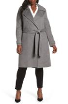Petite Women's Badgley Mischka Double Face Wool Blend Wrap Front Coat P - Grey