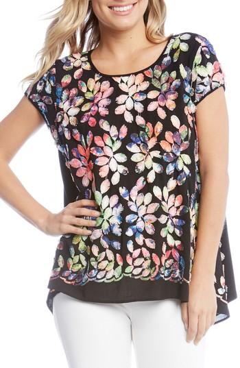 Women's Karen Kane Rainbow Leaf Embroidered Top - Black