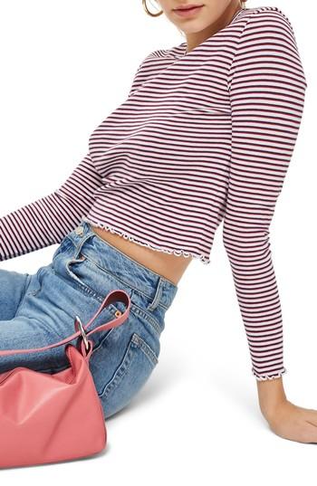 Petite Women's Topshop Lettuce Edge Stripe Tee P Us (fits Like 0p) - Red