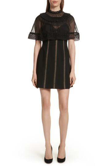 Women's Self-portrait Trimmed Overlay Minidress - Black