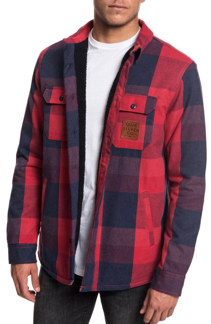 Men's Quiksilver Miho Stones Long Sleeve Woven Shirt Jacket - Red