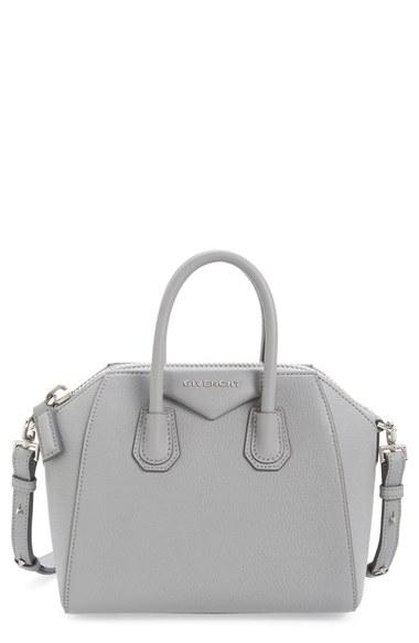 Givenchy 'mini Antigona' Sugar Leather Satchel - Grey