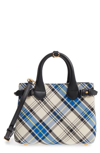 Burberry Small Banner Tartan Mix Tote - White