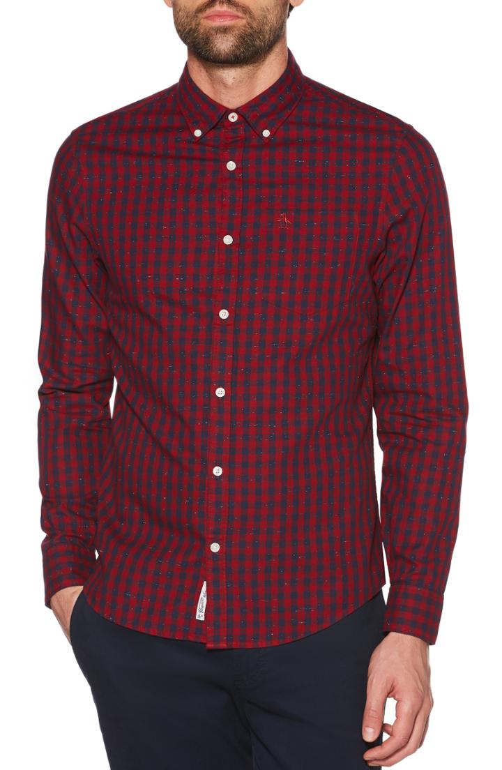 Men's Original Penguin Slim Fit Neppy Gingham Sport Shirt, Size - Red