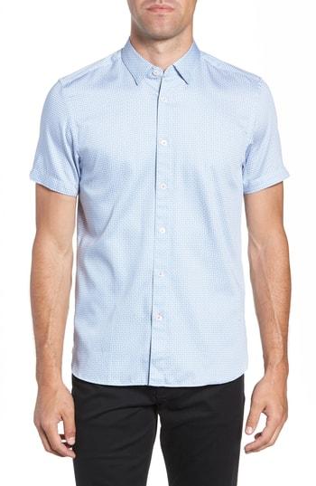 Men's Ted Baker London Footpri Slim Fit Print Sport Shirt (m) - Blue