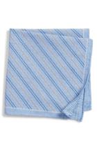 Men's Canali Stripe Cotton & Silk Pocket Square, Size - Blue