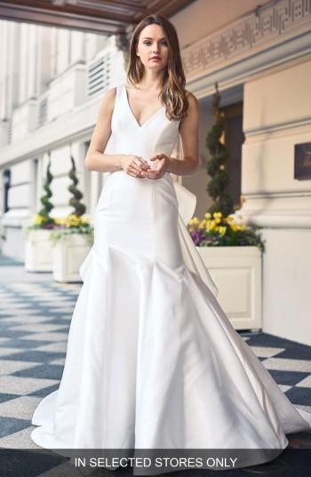 Women's Bliss Monique Lhuillier V-neck Mikado & Tulle Gown, Size In Store Only - White