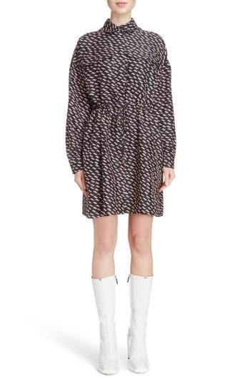 Women's Kenzo Print Silk Shirtdress Us / 40 Fr - Black