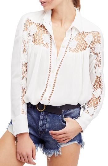 Women's Free People Katie Bird Crochet Inset Shirt - White