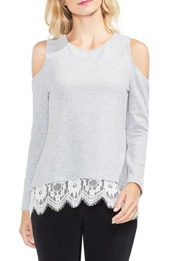 Women's Vince Camuto Lace Detail Cold Shoulder Top - Grey